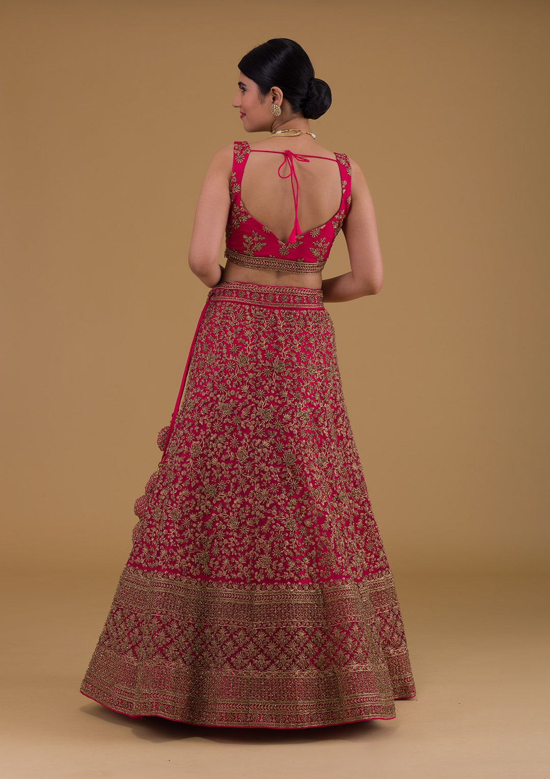 Rani Pink Zariwork Net Designer Lehenga-Koskii