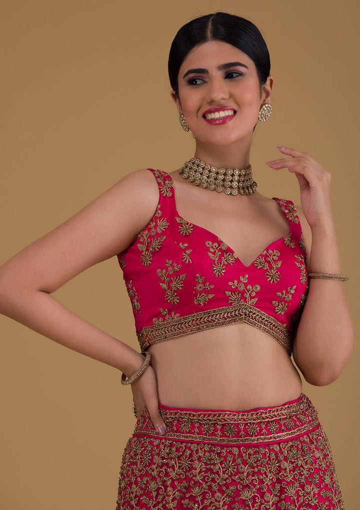 Rani Pink Zariwork Net Designer Lehenga-Koskii