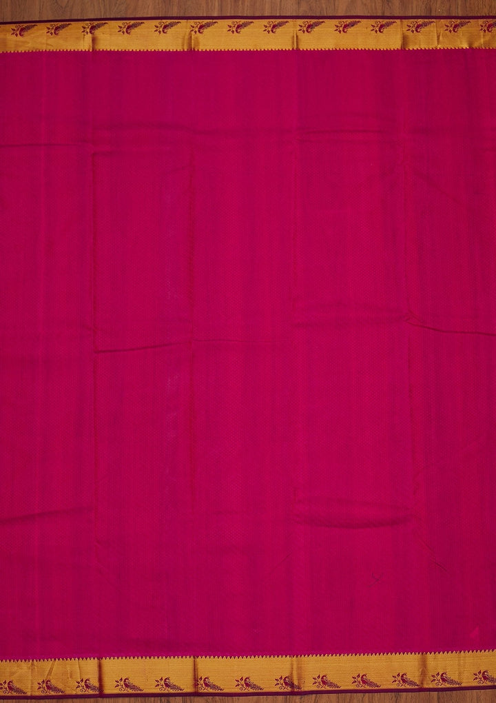Rani Pink Zariwork Pure Silk Designer Saree - koskii