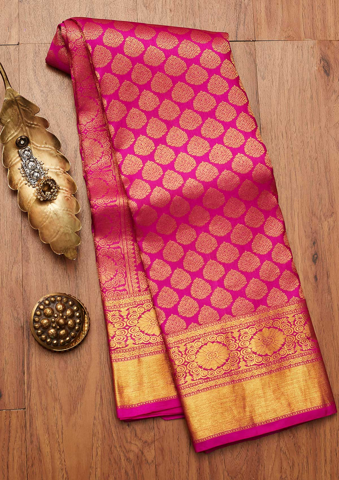 Rani Pink Zariwork Pure Silk Designer Saree - koskii