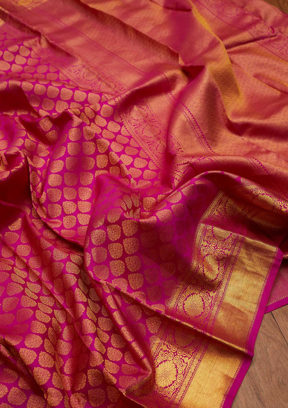 Rani Pink Zariwork Pure Silk Designer Saree - koskii