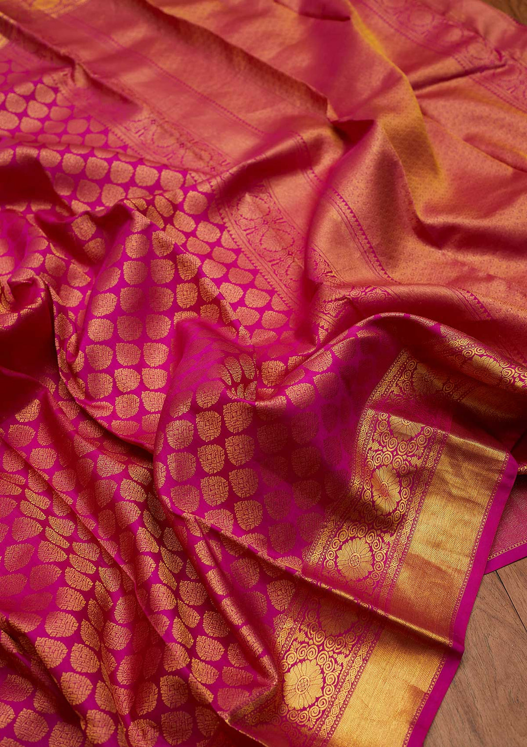 Rani Pink Zariwork Pure Silk Designer Saree - koskii