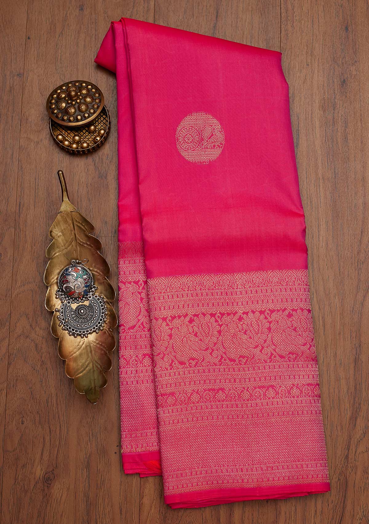 Rani Pink Zariwork Pure Silk Designer Saree - koskii