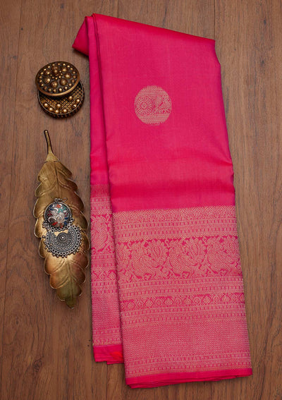 Rani Pink Zariwork Pure Silk Designer Saree - koskii