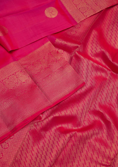 Rani Pink Zariwork Pure Silk Designer Saree - koskii