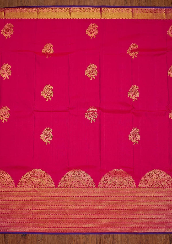 Rani Pink Zariwork Pure Silk Designer Saree - koskii