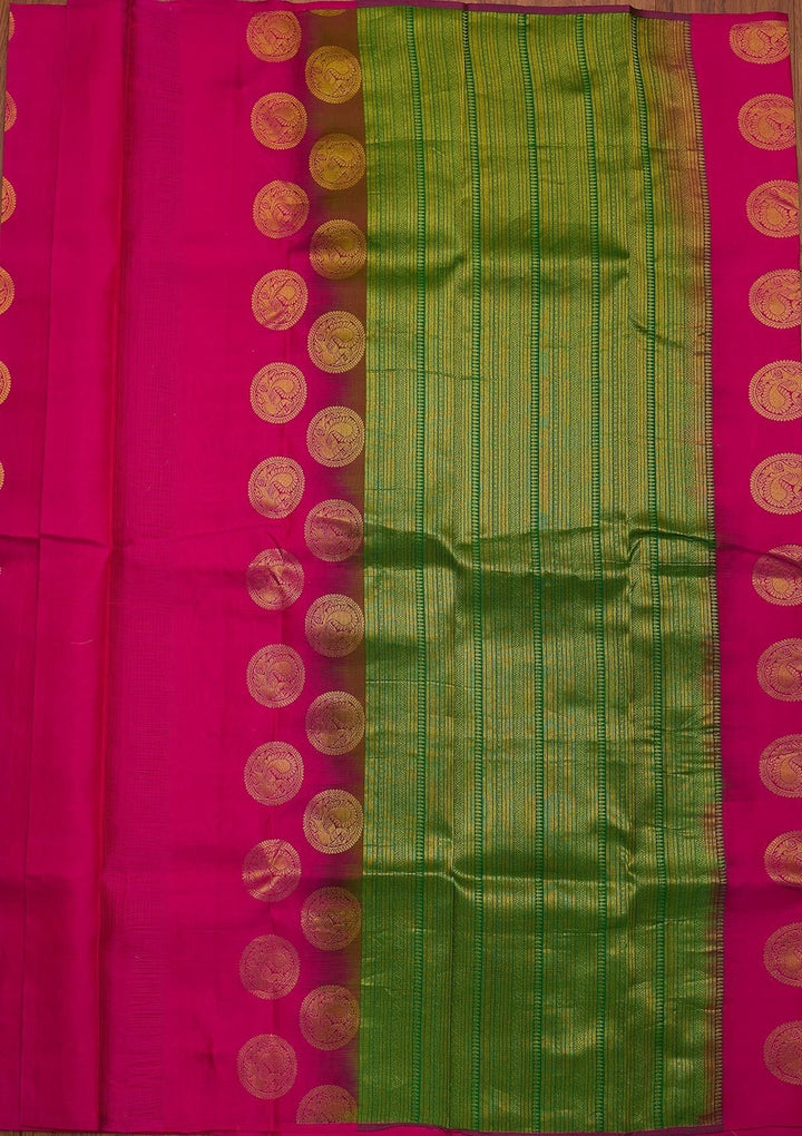 Rani Pink Zariwork Pure Silk Designer Saree - koskii