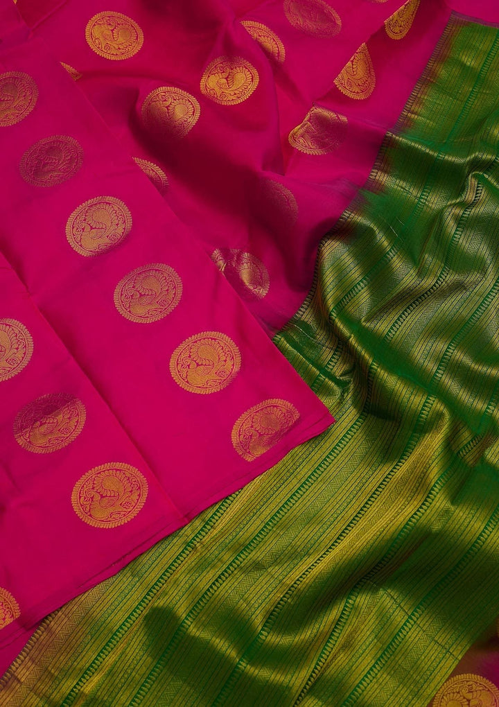 Rani Pink Zariwork Pure Silk Designer Saree - koskii