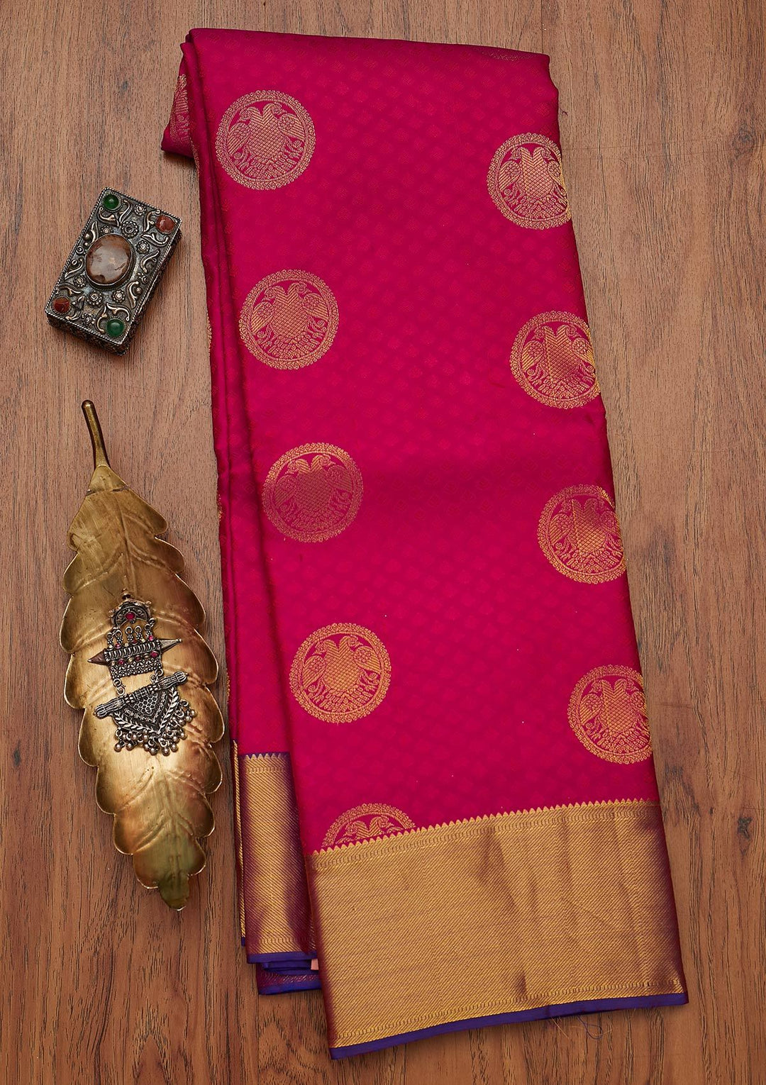 Rani Pink Zariwork Pure Silk Designer Saree - koskii