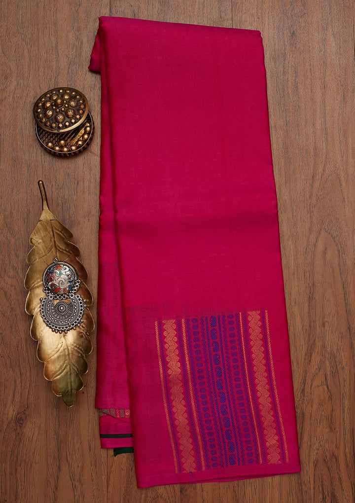 Rani Pink Zariwork Pure Silk Designer Saree - koskii