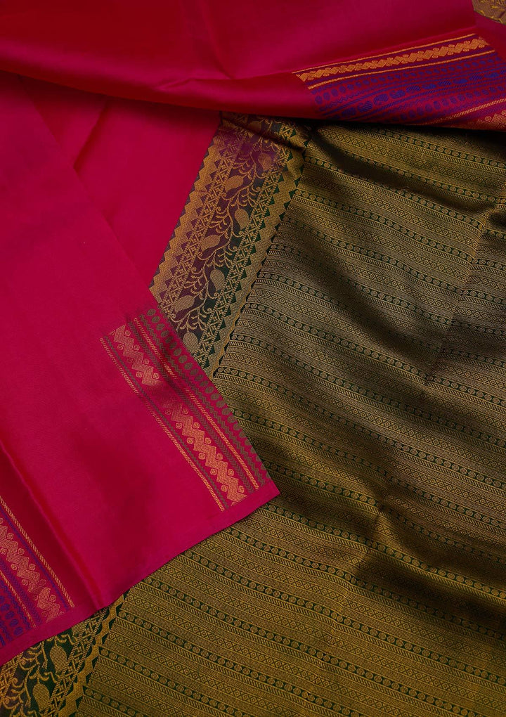Rani Pink Zariwork Pure Silk Designer Saree - koskii
