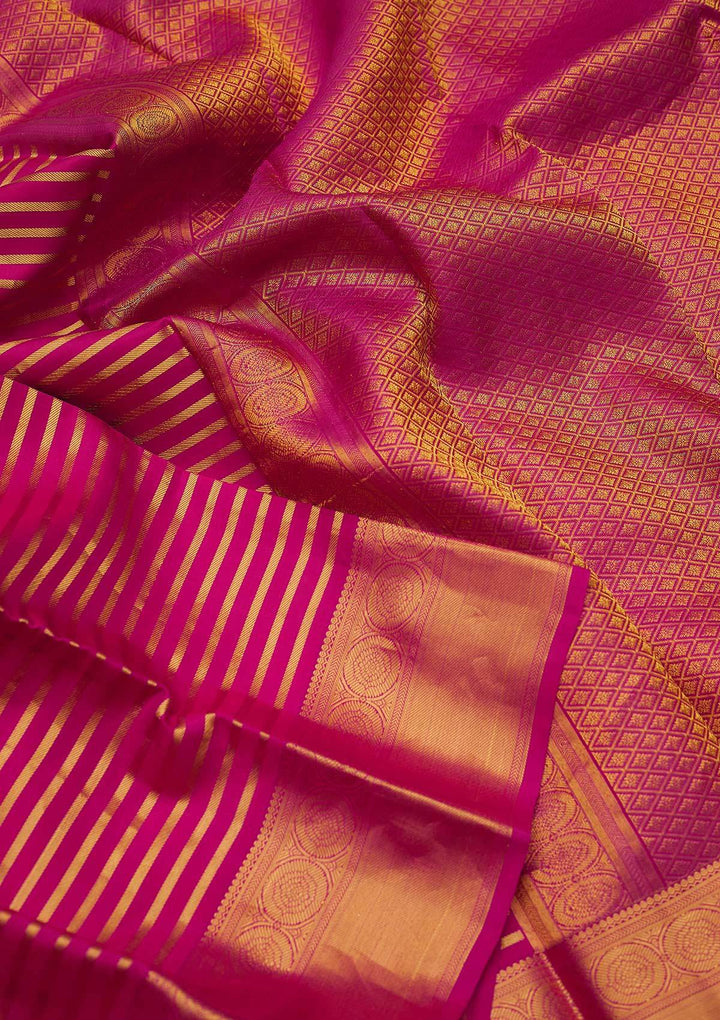Rani Pink Zariwork Pure Silk Designer Saree - koskii