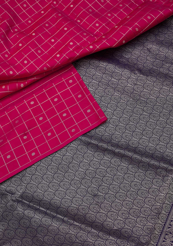Rani Pink Zariwork Pure Silk Designer Saree - koskii