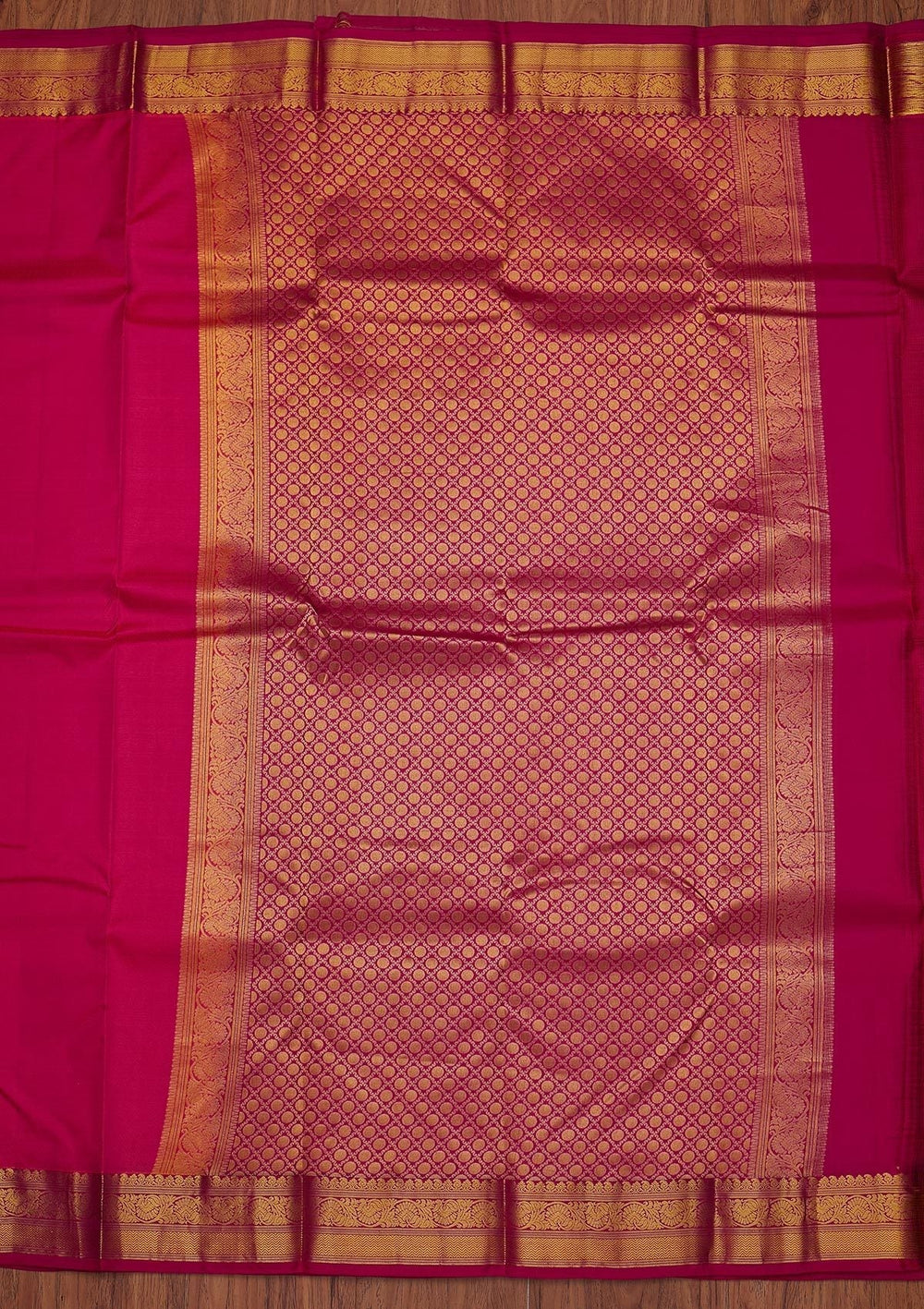Rani Pink Zariwork Pure Silk Designer Unstitched Saree - Koskii