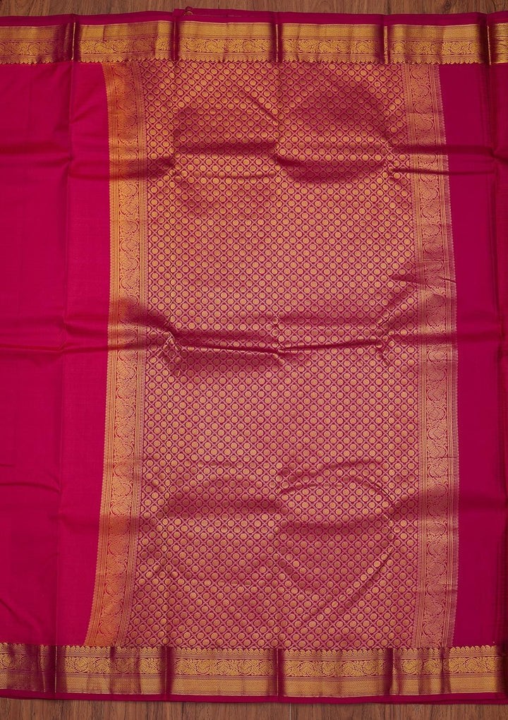 Rani Pink Zariwork Pure Silk Designer Unstitched Saree - Koskii