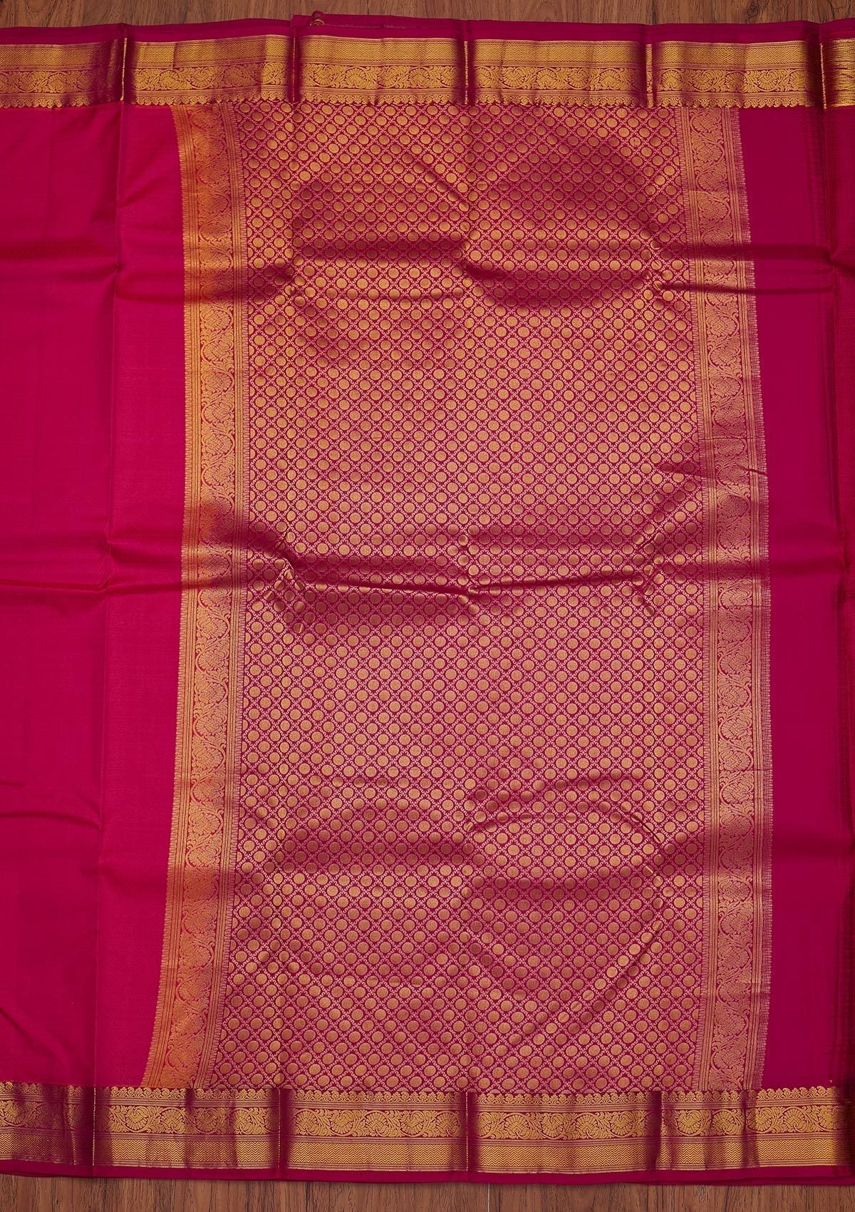 Rani Pink Zariwork Pure Silk Designer Unstitched Saree - Koskii