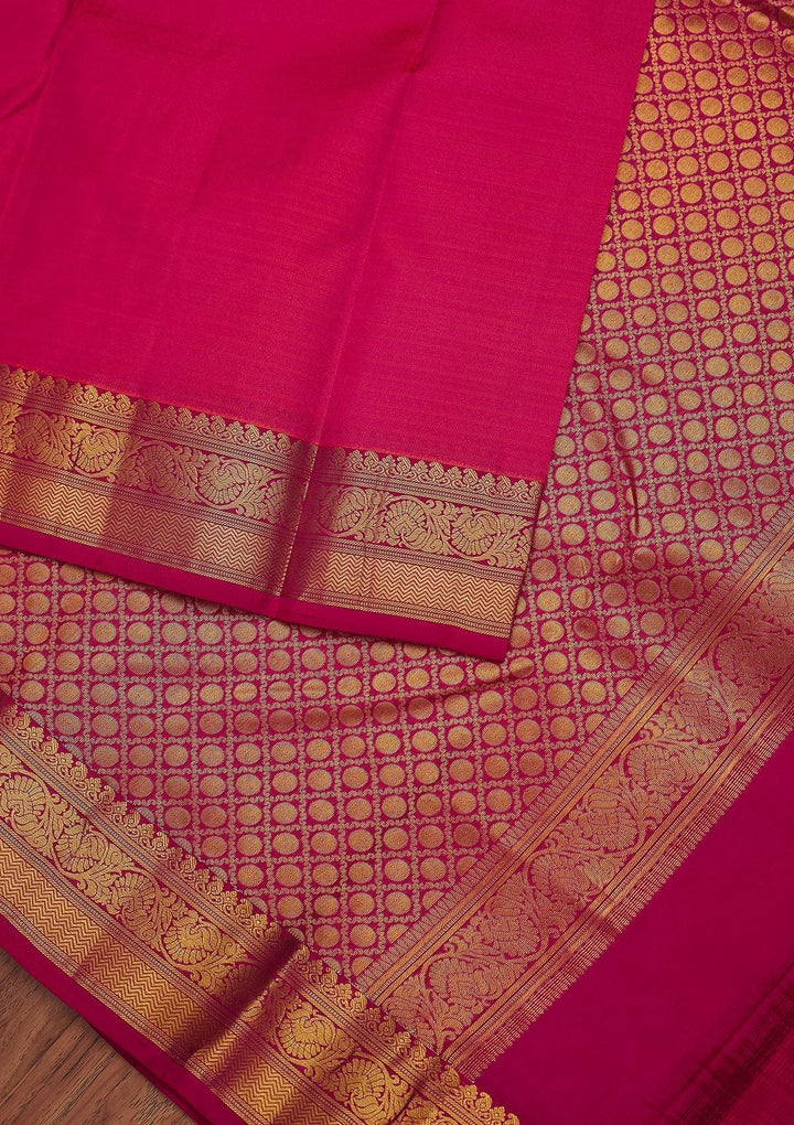 Rani Pink Zariwork Pure Silk Designer Unstitched Saree - Koskii