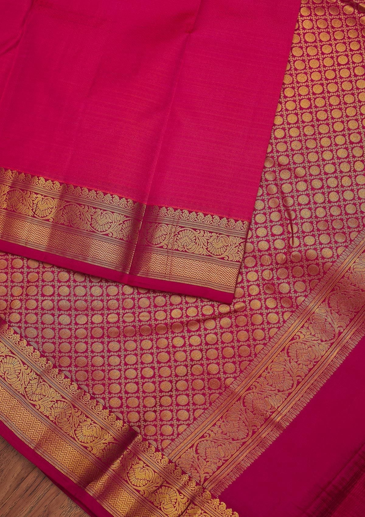 Rani Pink Zariwork Pure Silk Designer Unstitched Saree - Koskii