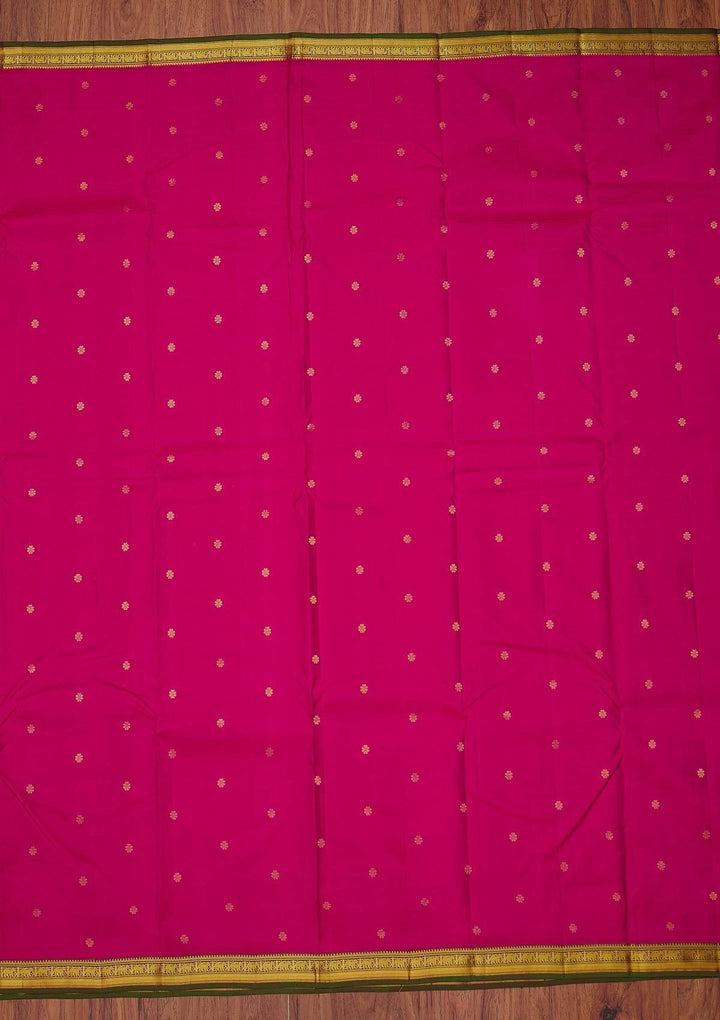 Rani Pink Zariwork Pure Silk Designer Unstitched Saree - Koskii