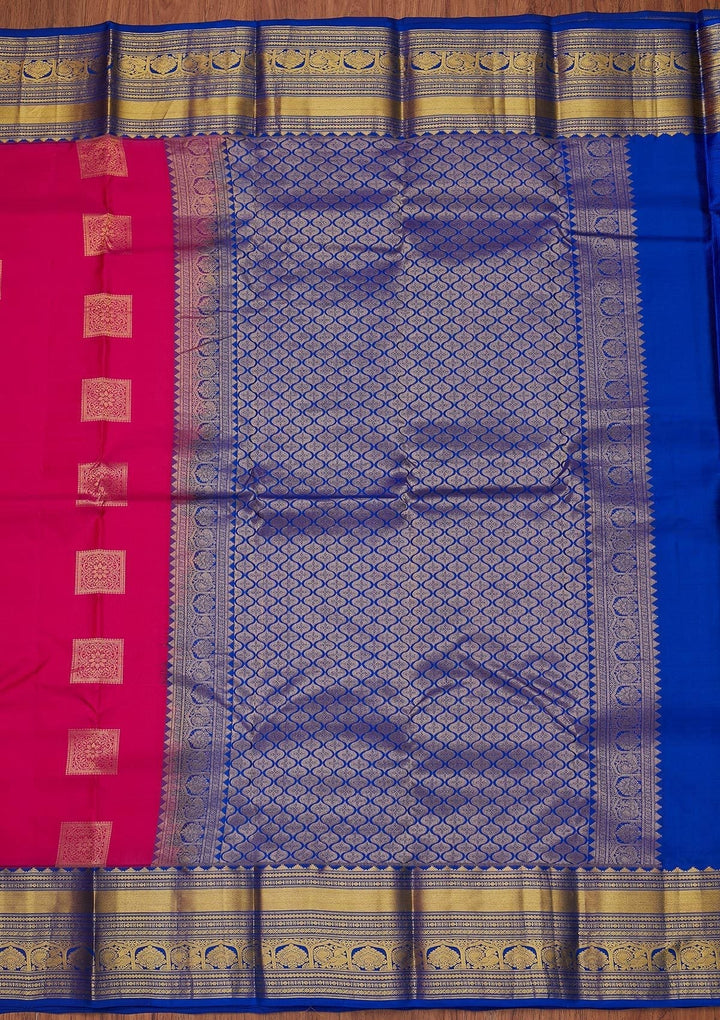 Rani Pink Zariwork Pure Silk Designer Unstitched Saree - Koskii