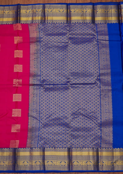 Rani Pink Zariwork Pure Silk Designer Unstitched Saree - Koskii