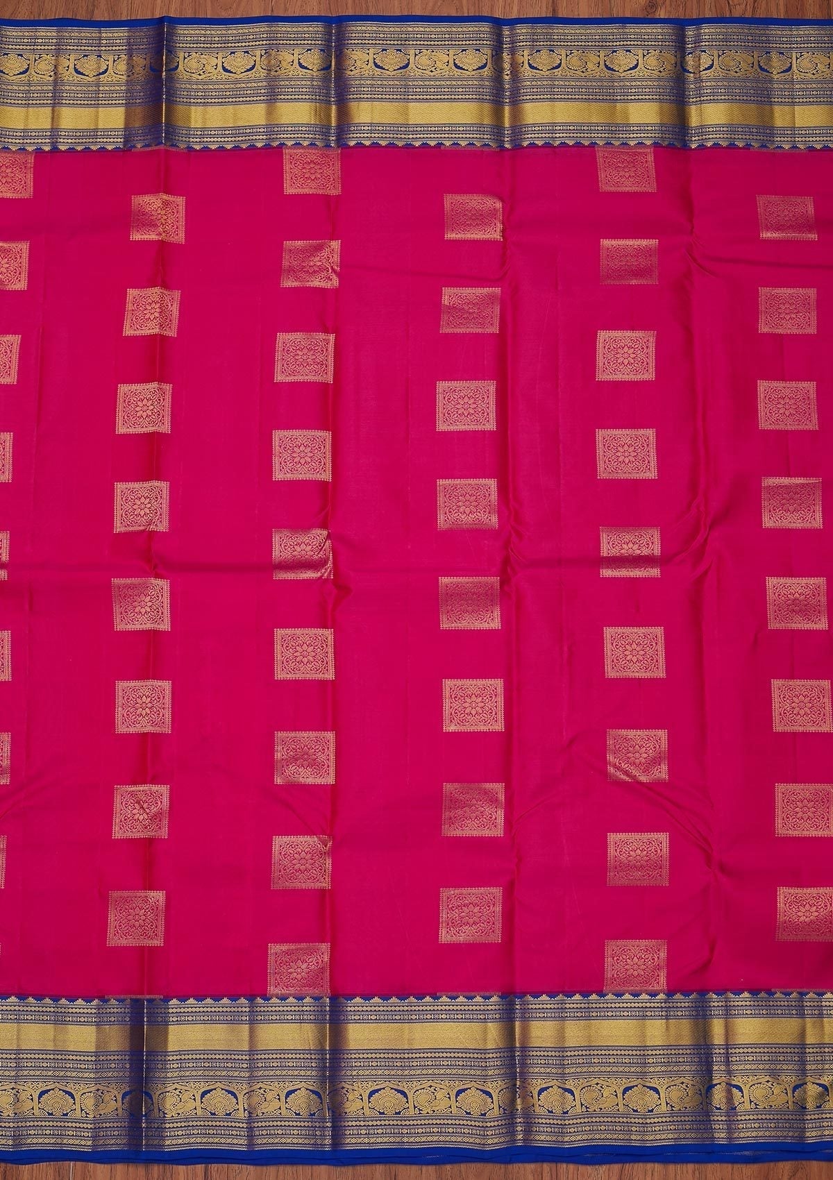 Rani Pink Zariwork Pure Silk Designer Unstitched Saree - Koskii