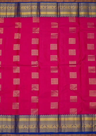 Rani Pink Zariwork Pure Silk Designer Unstitched Saree - Koskii