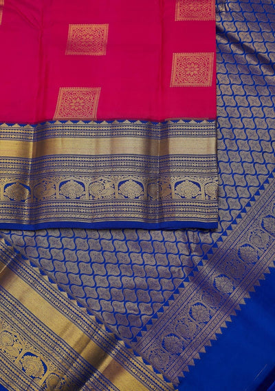 Rani Pink Zariwork Pure Silk Designer Unstitched Saree - Koskii