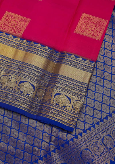 Rani Pink Zariwork Pure Silk Designer Unstitched Saree - Koskii