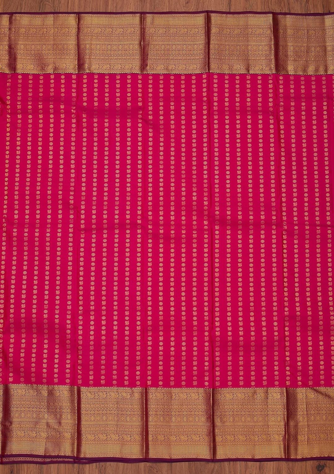 Rani Pink Zariwork Pure Silk Designer Unstitched Saree - Koskii
