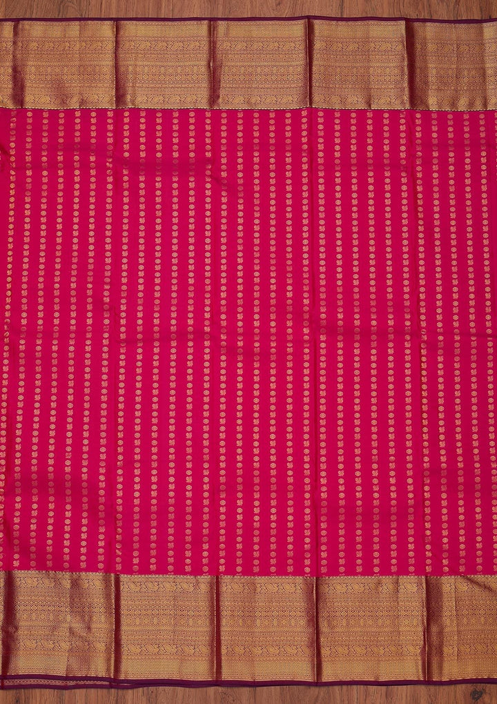 Rani Pink Zariwork Pure Silk Designer Unstitched Saree - Koskii