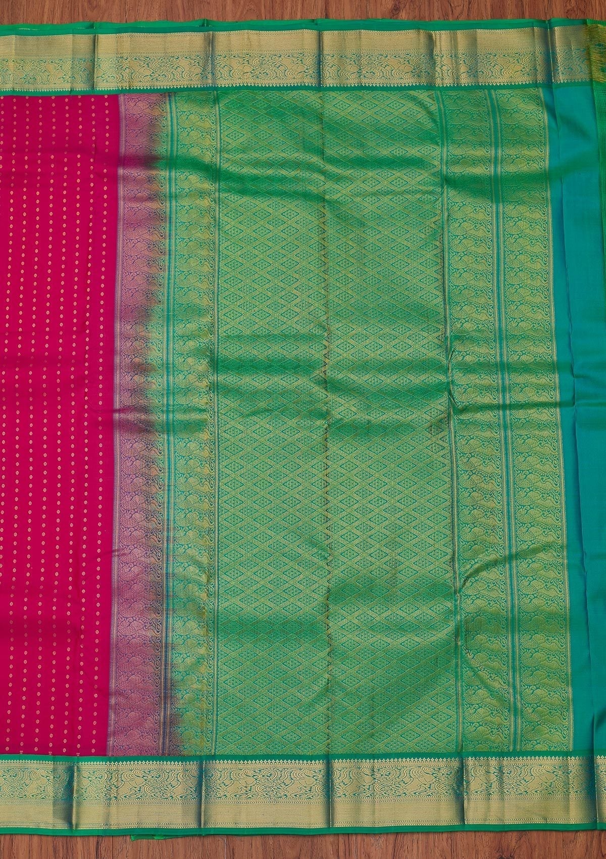 Rani Pink Zariwork Pure Silk Designer Unstitched Saree - Koskii