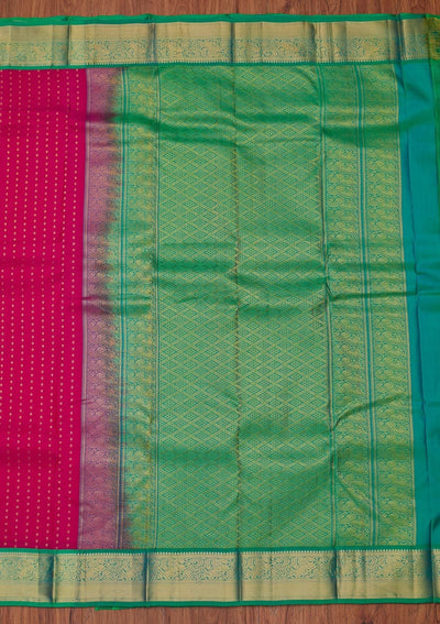 Rani Pink Zariwork Pure Silk Designer Unstitched Saree - Koskii