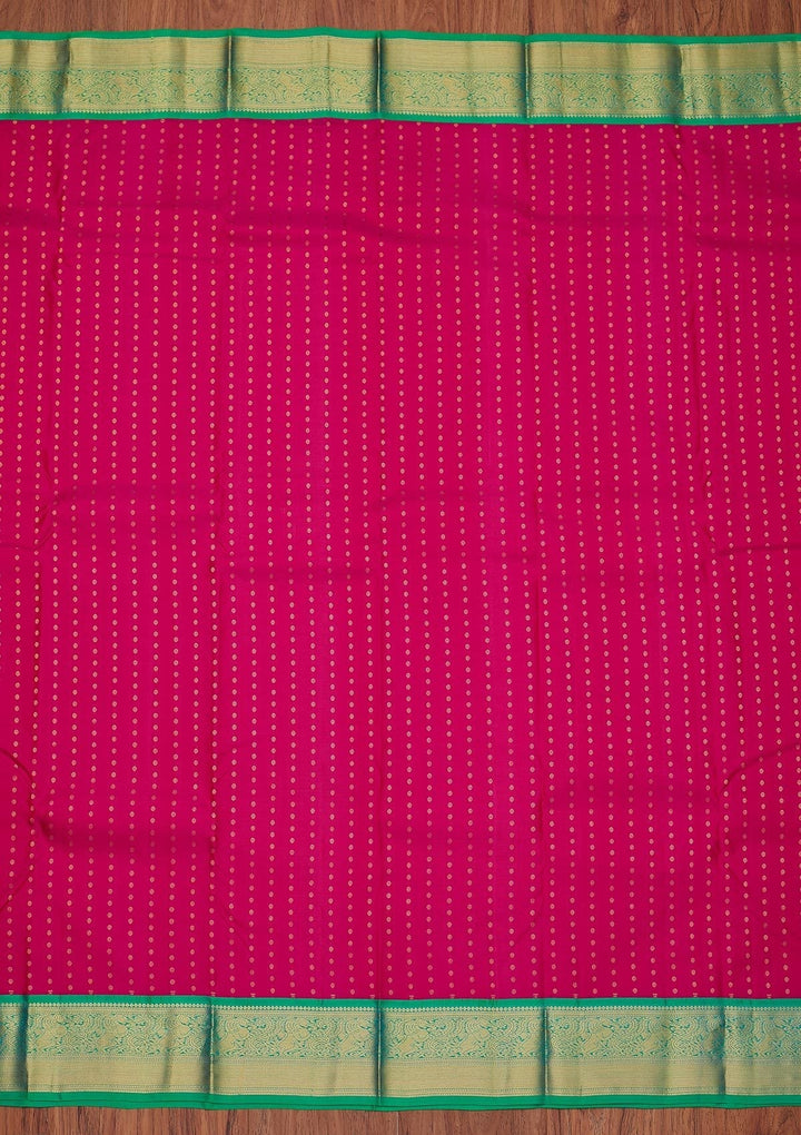 Rani Pink Zariwork Pure Silk Designer Unstitched Saree - Koskii