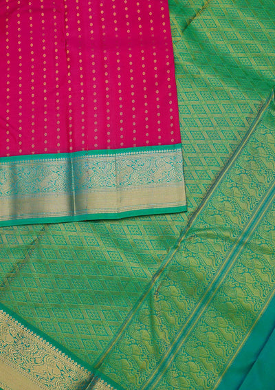 Rani Pink Zariwork Pure Silk Designer Unstitched Saree - Koskii