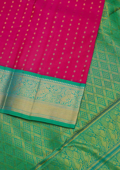 Rani Pink Zariwork Pure Silk Designer Unstitched Saree - Koskii