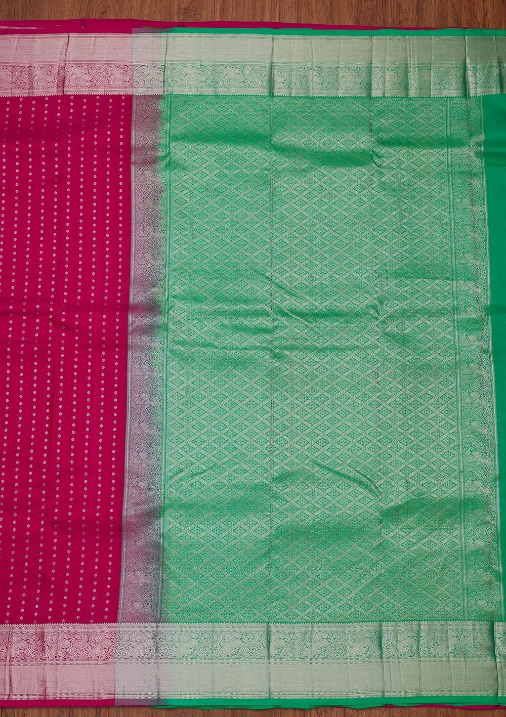 Rani Pink Zariwork Pure Silk Designer Unstitched Saree - Koskii