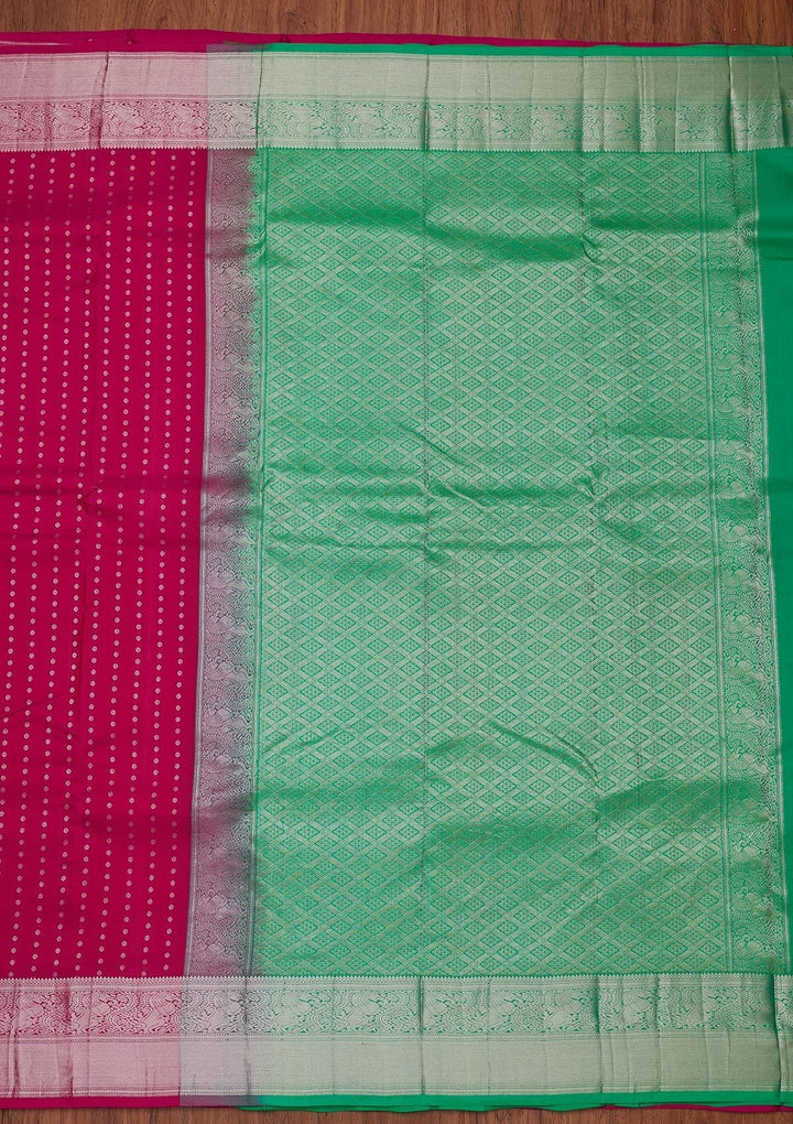 Rani Pink Zariwork Pure Silk Designer Unstitched Saree - Koskii