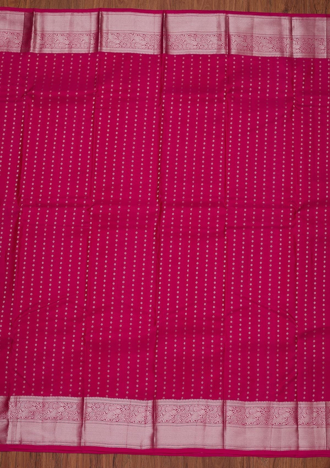 Rani Pink Zariwork Pure Silk Designer Unstitched Saree - Koskii