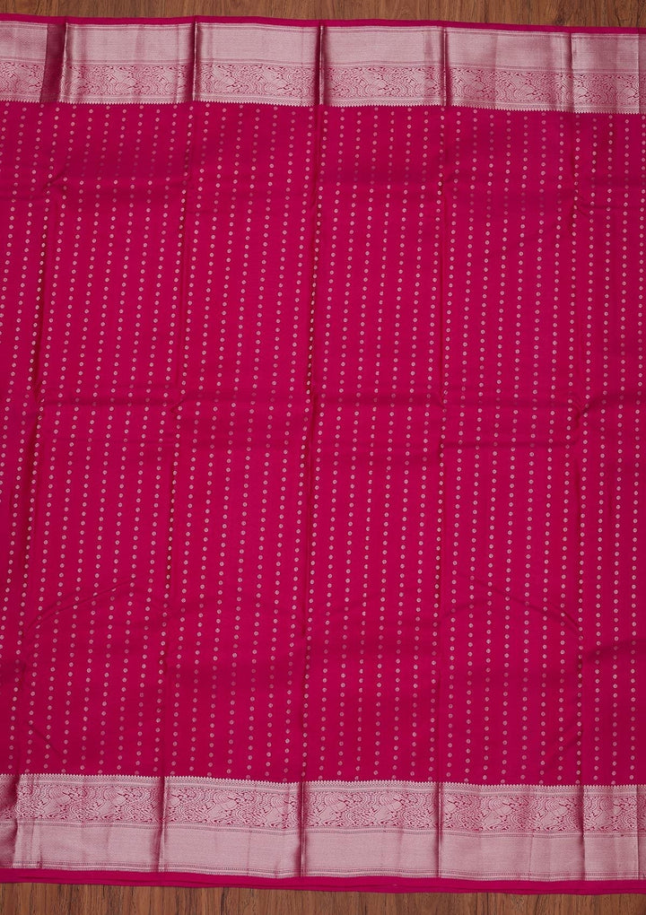 Rani Pink Zariwork Pure Silk Designer Unstitched Saree - Koskii