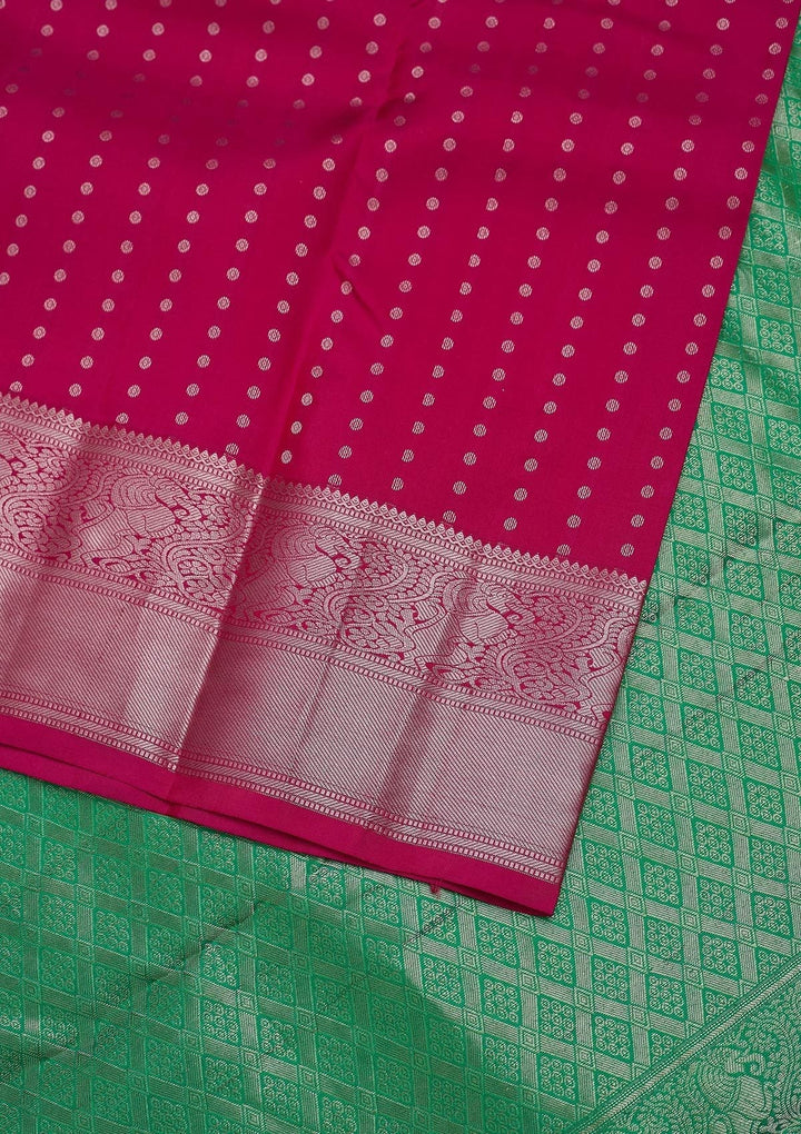 Rani Pink Zariwork Pure Silk Designer Unstitched Saree - Koskii