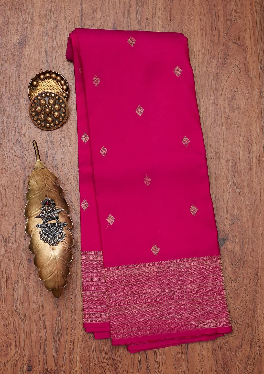 Rani Pink Zariwork Pure Silk Designer Unstitched Saree - Koskii