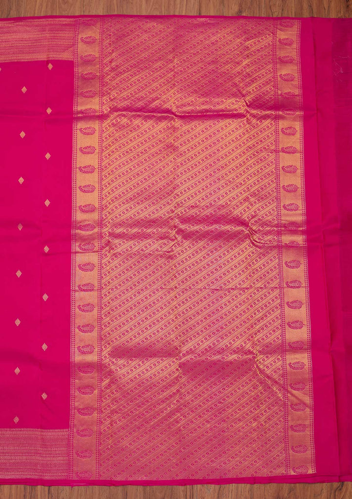 Rani Pink Zariwork Pure Silk Designer Unstitched Saree - Koskii