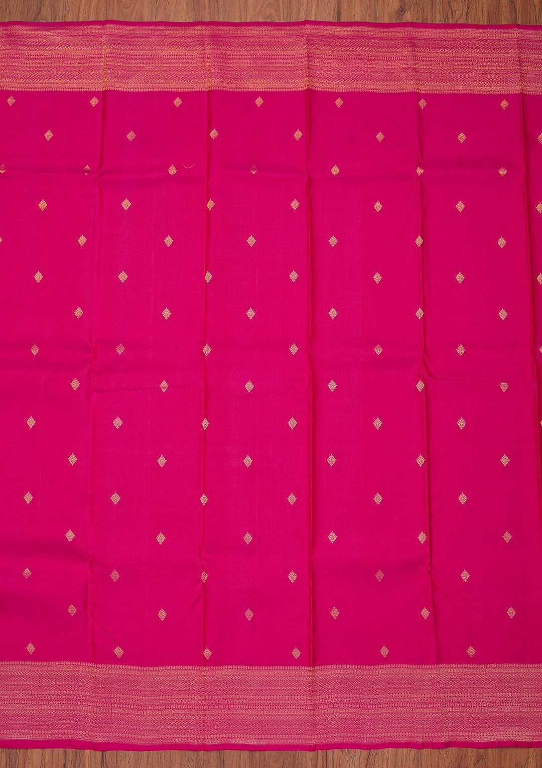 Rani Pink Zariwork Pure Silk Designer Unstitched Saree - Koskii