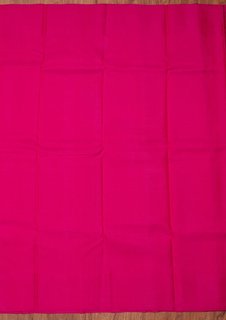 Rani Pink Zariwork Pure Silk Designer Unstitched Saree - Koskii