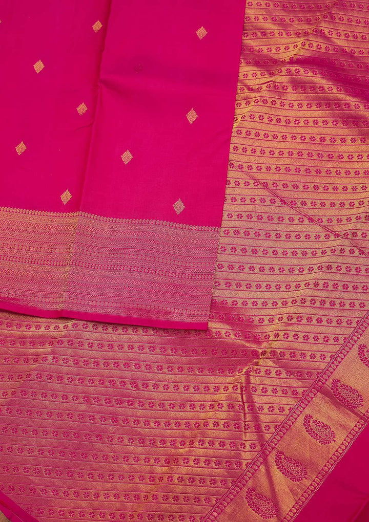 Rani Pink Zariwork Pure Silk Designer Unstitched Saree - Koskii