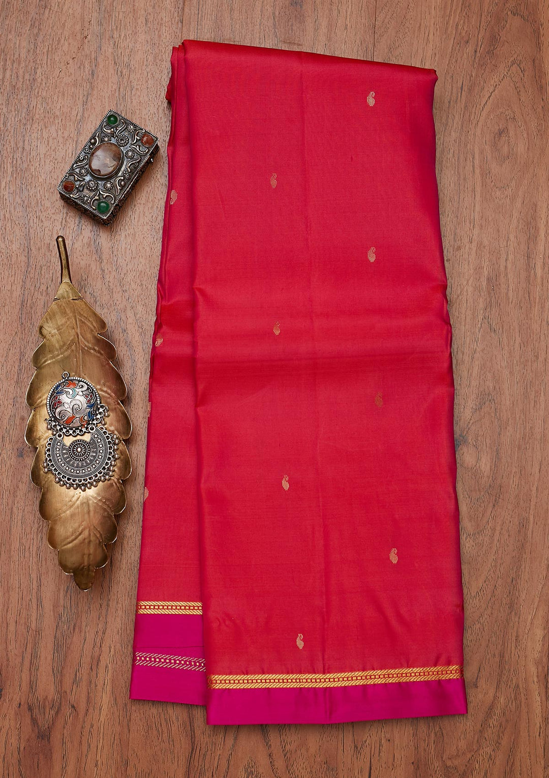 Rani Pink Zariwork Pure Silk Designer Unstitched Saree - Koskii