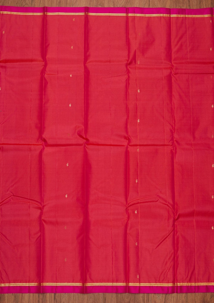 Rani Pink Zariwork Pure Silk Designer Unstitched Saree - Koskii