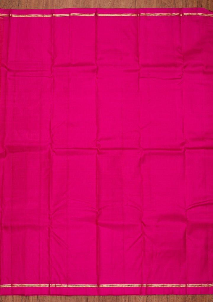 Rani Pink Zariwork Pure Silk Designer Unstitched Saree - Koskii