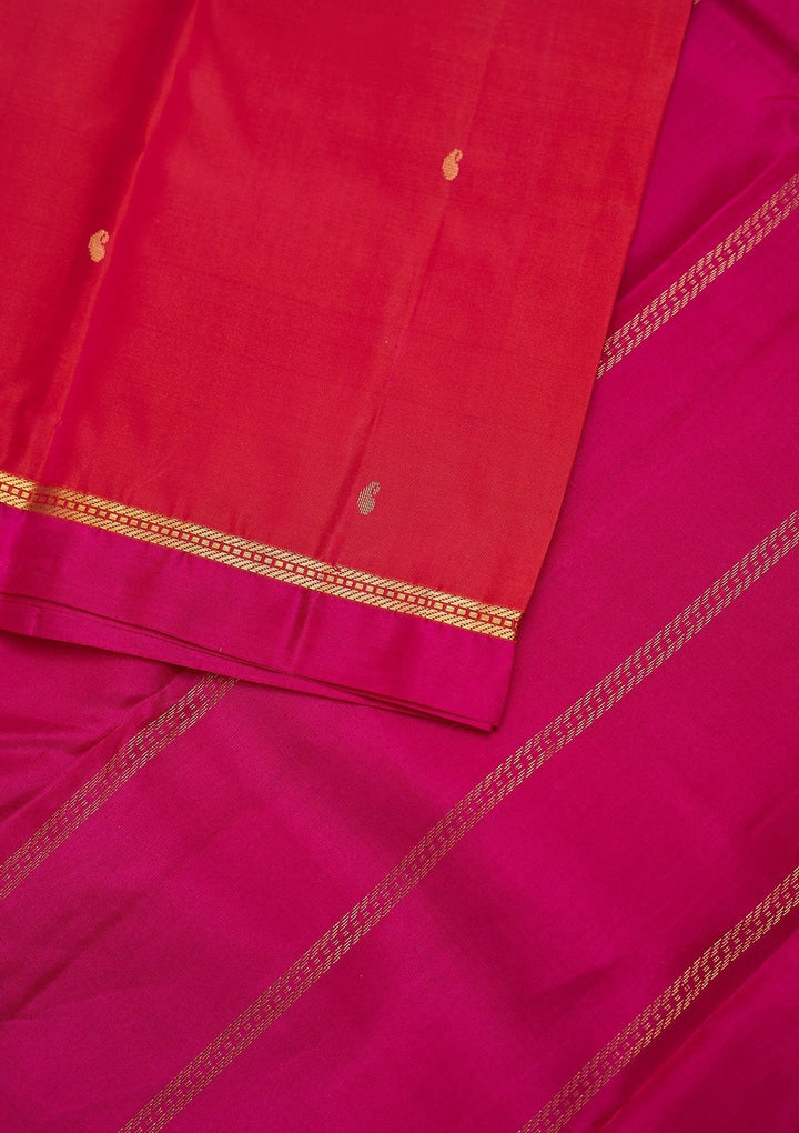 Rani Pink Zariwork Pure Silk Designer Unstitched Saree - Koskii